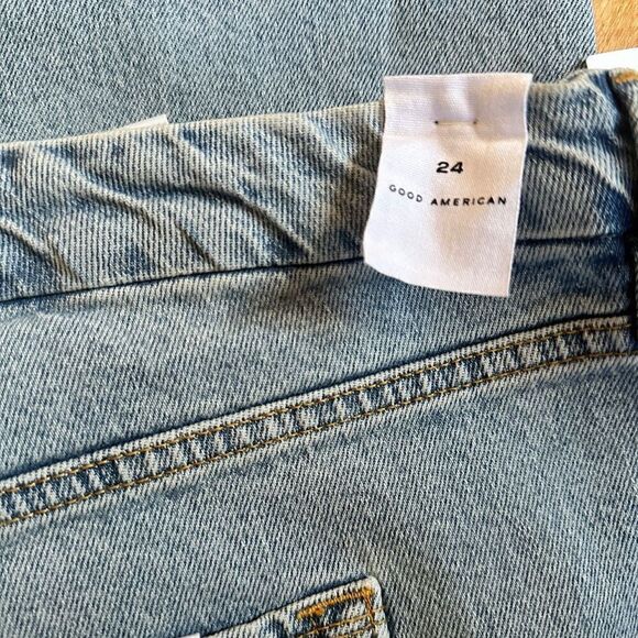 GOOD AMERICAN Good Boy Blue Straight Leg Raw Hem w/Slit Women's 24 plus New - Picture 7 of 11